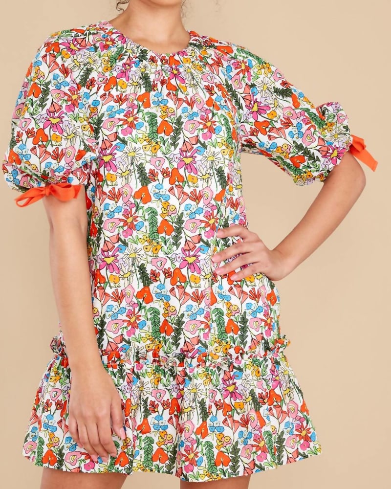 Front of a model wearing a size XL Amelia Dress In Giverny in Giverny by Crosby by Mollie Burch. | dia_product_style_image_id:346497